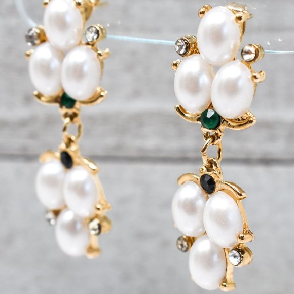 1.75" Drop Dangle Pearl Green/Dark Stone Earrings - Picture 4 of 13